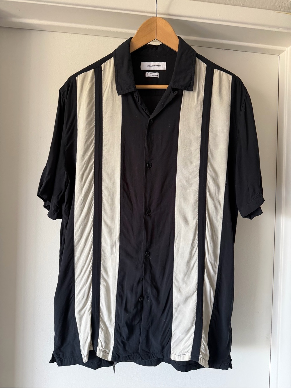 Urban Outfitters Black & White Vertical Stripe Button-Up Bowling Shirt